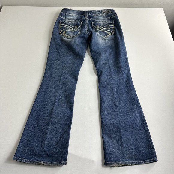 Silver Jeans Size 29x32 Bootcut Distressed Suki Surplus Flap Pocket Low Rise - Picture 2 of 11